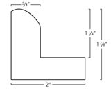 This medium radius stainless steel canvas floater frame has a rounded U-shaped face. The weighted face is metallic white-silver and reflects dispersed light.